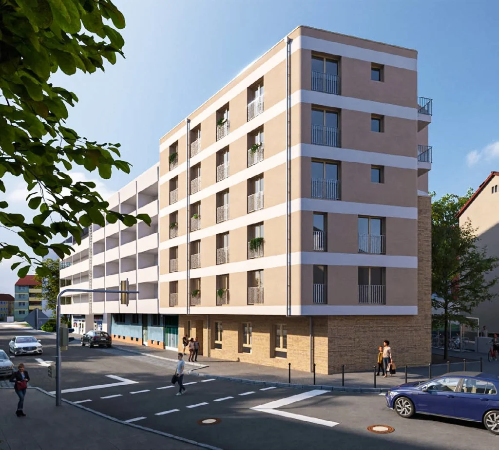 Außenaufnahme des Bauprojektes CAMPUS.central bei Tag
