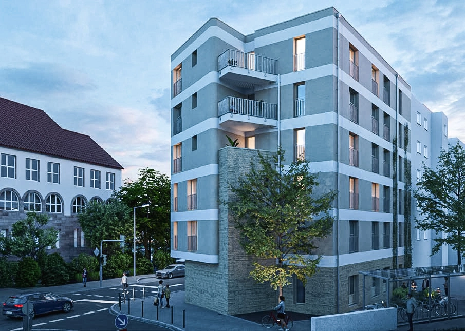 Außenaufnahme des Bauprojektes CAMPUS.central bei Dämmerung